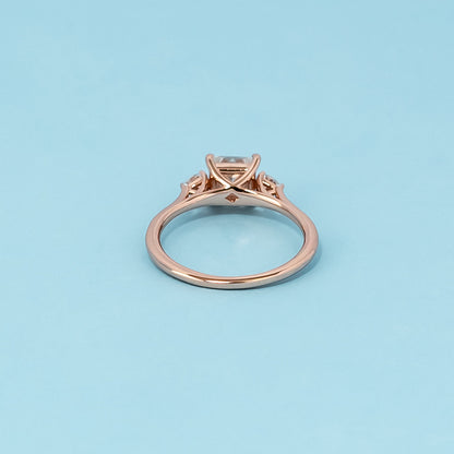 Trinity Princess Cut Moissanite Engagement Ring Set in 9ct Rose Gold