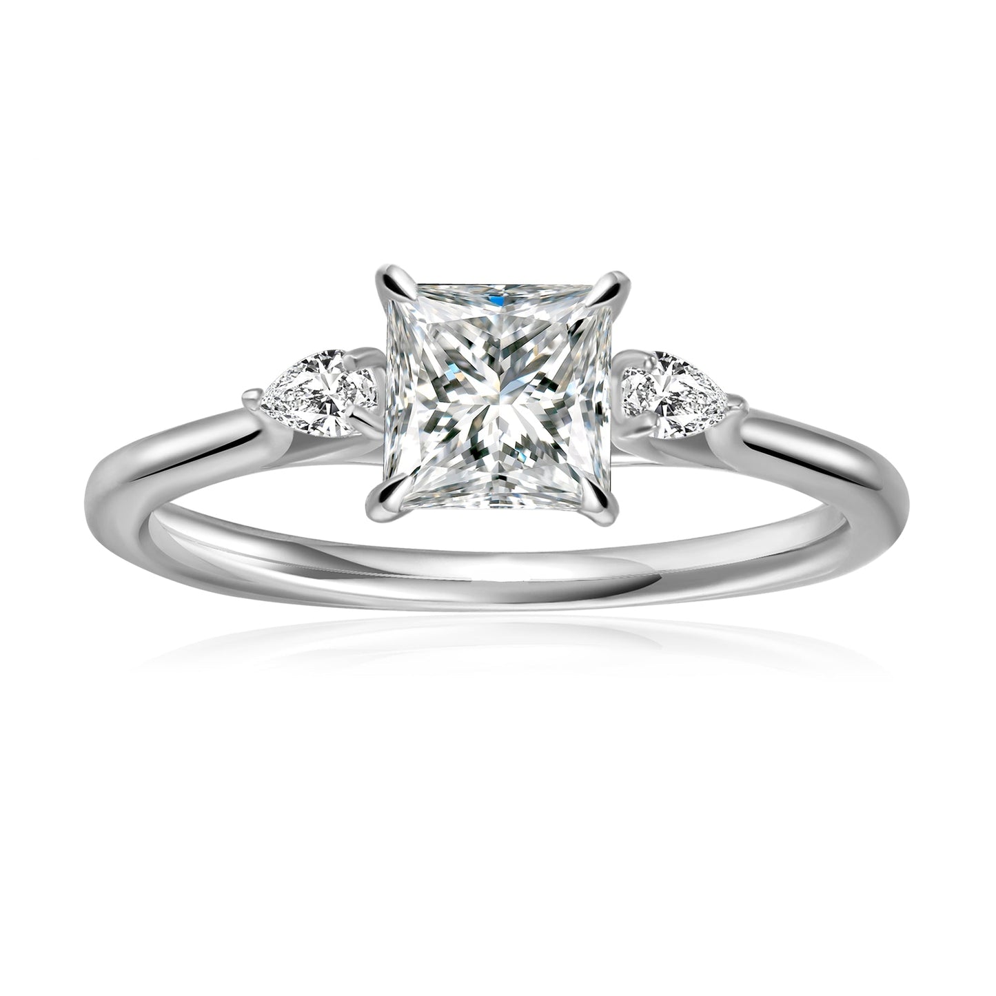 Trinity Princess Cut Moissanite Engagement Ring Set in 9ct White Gold