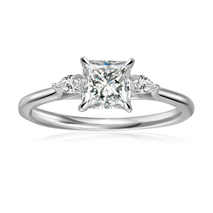 Trinity Princess Cut Moissanite Engagement Ring Set in 9ct White Gold