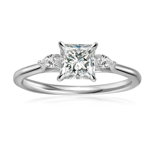 Trinity Princess Cut Moissanite Engagement Ring Set in 9ct White Gold