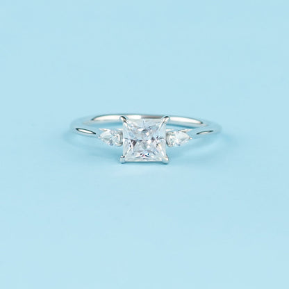 Trinity Princess Cut Moissanite Engagement Ring Set in 9ct White Gold
