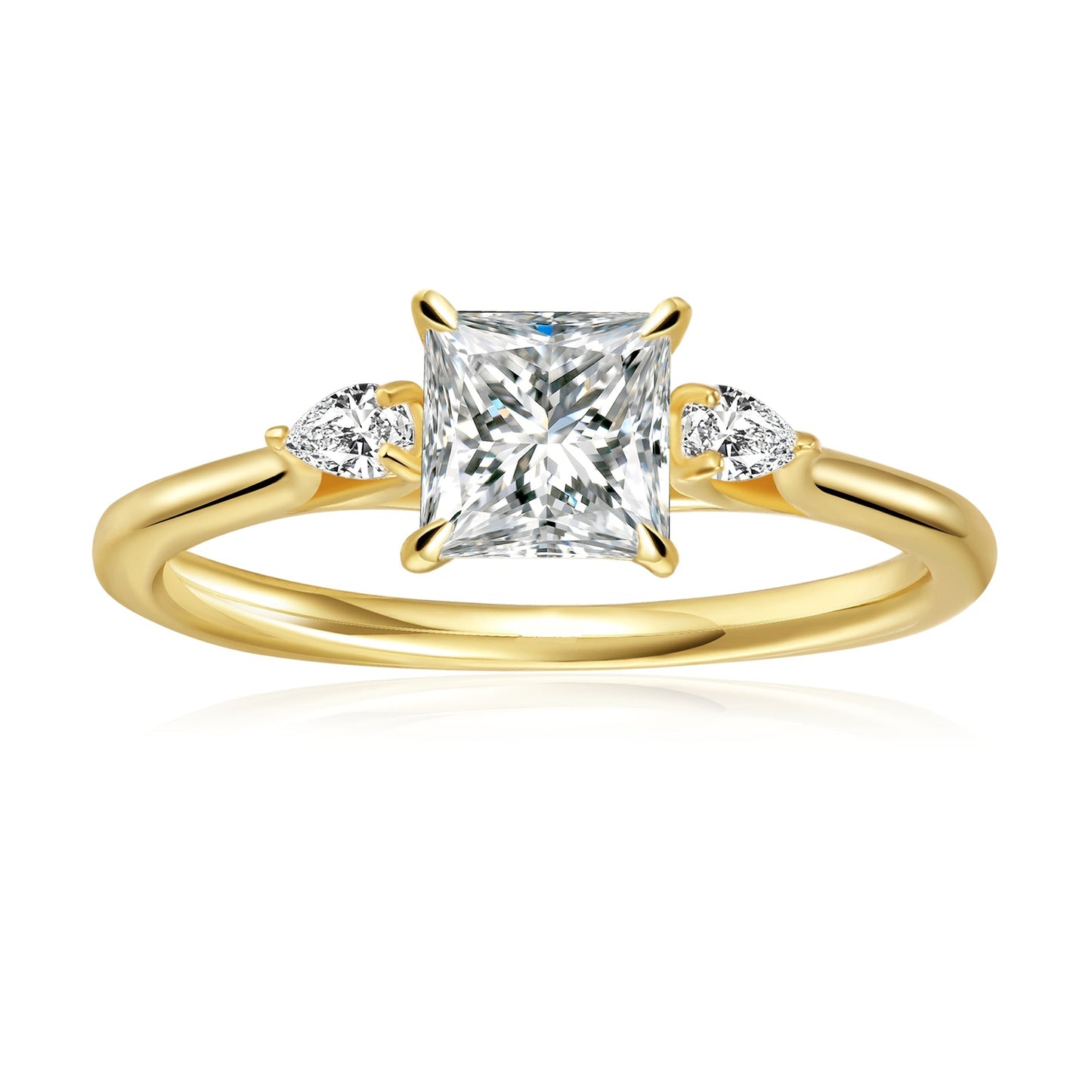 Trinity Princess Cut Moissanite Engagement Ring Set in 9ct Yellow Gold