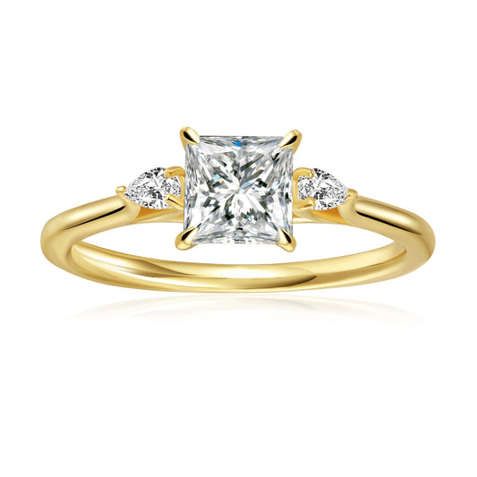 Trinity Princess Cut Moissanite Engagement Ring Set in 9ct Yellow Gold