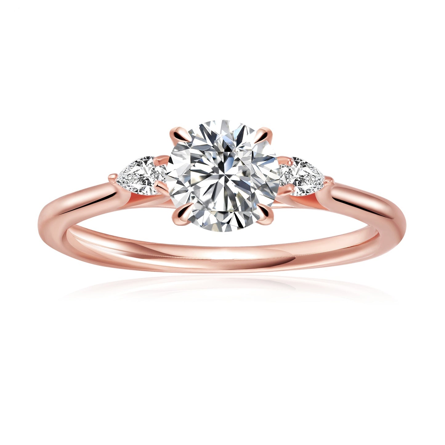 Trinity Round Brilliant Moissanite Engagement Ring Set in 9ct Rose Gold