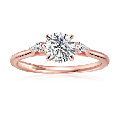 Trinity Round Brilliant Moissanite Engagement Ring Set in 9ct Rose Gold