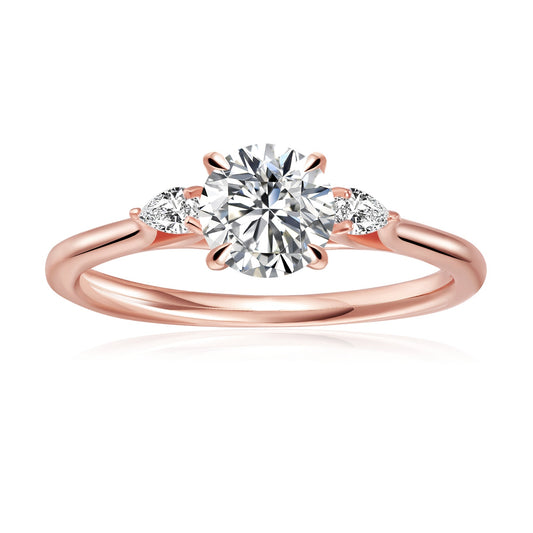 Trinity Round Brilliant Moissanite Engagement Ring Set in 9ct Rose Gold