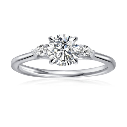 Trinity Round Brilliant Moissanite Engagement Ring Set in 9ct White Gold