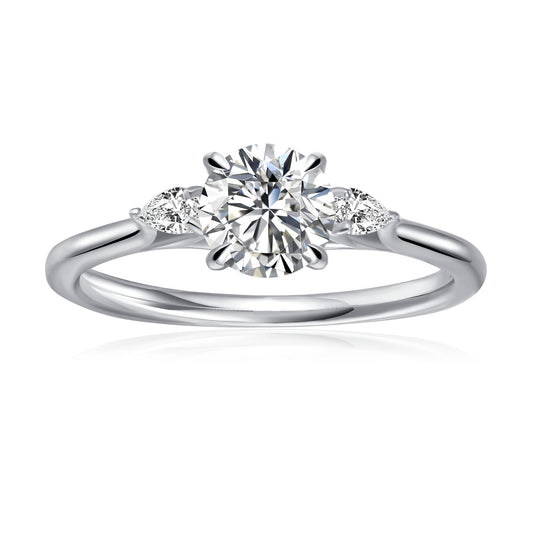 Trinity Round Brilliant Moissanite Engagement Ring Set in 9ct White Gold
