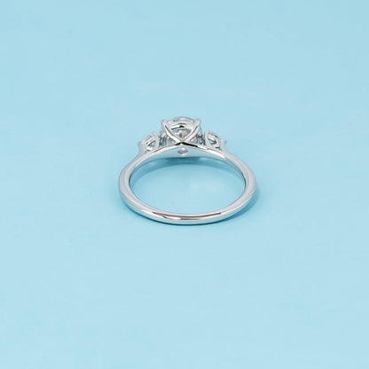 Trinity Round Brilliant Moissanite Engagement Ring Set in 9ct White Gold