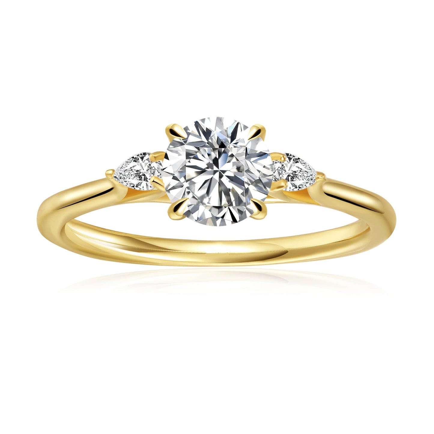 Trinity Round Brilliant Moissanite Engagement Ring Set in 9ct Yellow Gold