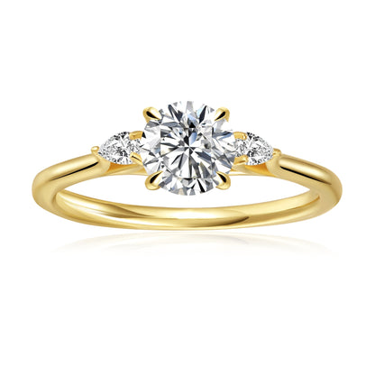 Trinity Round Brilliant Moissanite Engagement Ring Set in 9ct Yellow Gold