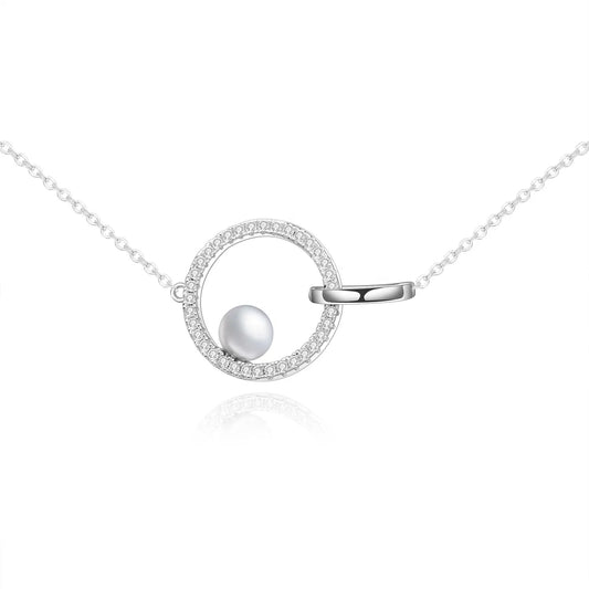Freshwater Pearl & Cubic Zirconia Infinity Pendant Necklace