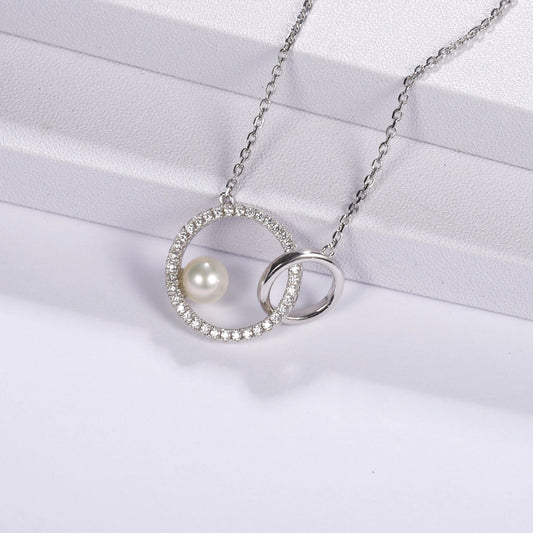 Freshwater Pearl & Cubic Zirconia Infinity Pendant Necklace