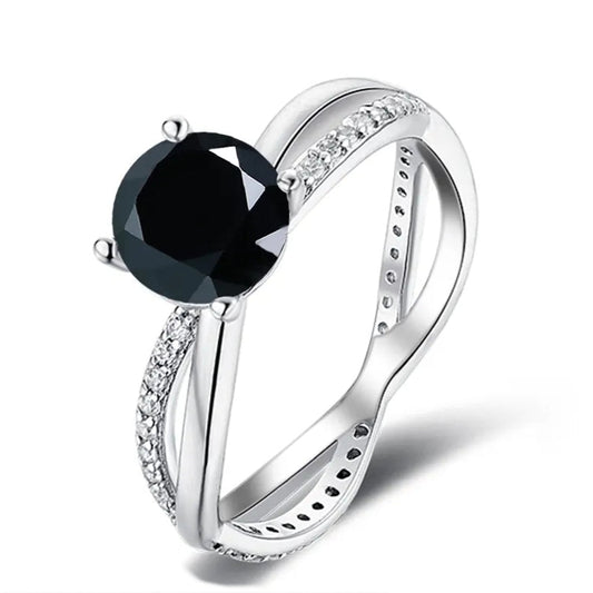 Spiral 1.00ct Black Moissanite Engagement Ring Set in Sterling Silver