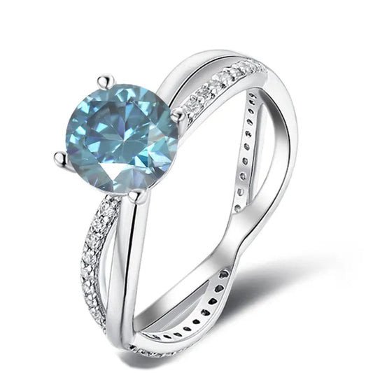 Spiral 1.00ct Blue Moissanite Engagement Ring Set in Sterling Silver