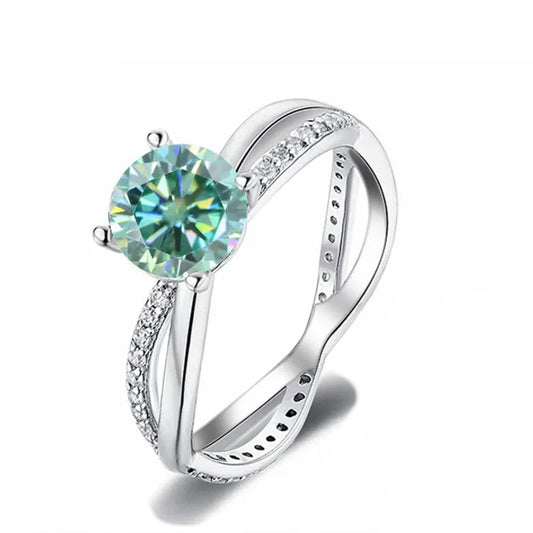Spiral 1.00ct Green Moissanite Engagement Ring Set in Sterling Silver