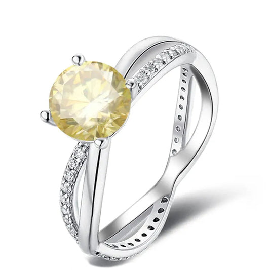 Spiral 1.00ct Yellow Moissanite Engagement Ring Set in Sterling Silver