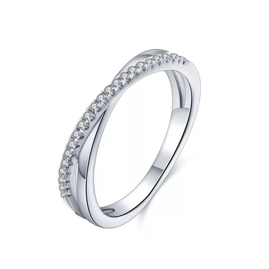 Spiral Moissanite Wedding Band Set in Sterling Silver