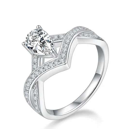 Spiral Pear Shape Moissanite Engagement Ring