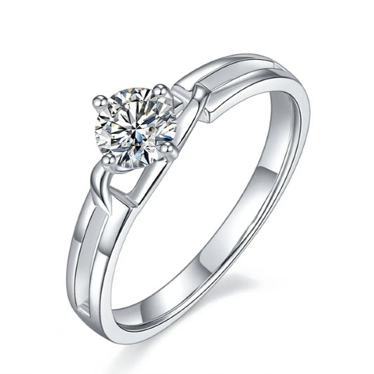 Spiral Solitaire 0.50ct Moissanite Engagement Ring Set in Sterling Silver