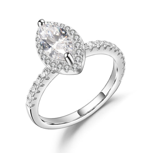 Marquise Halo 1.00ct Moissanite Engagement Ring Set in Sterling Silver
