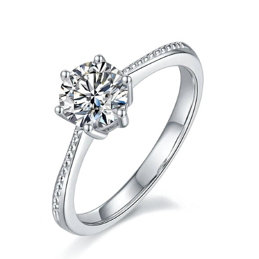 Milgrain Solitaire 6 Claw Setting 1.00ct Moissanite Engagement Ring Set in Sterling Silver