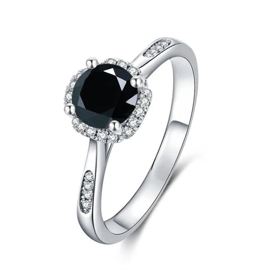 Luxe Halo 1.00ct Black Moissanite Engagement Ring Set in Sterling Silver