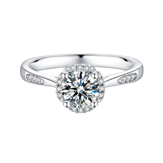 Luxe Halo 1.00ct Moissanite Engagement Ring Set in 9ct White Gold