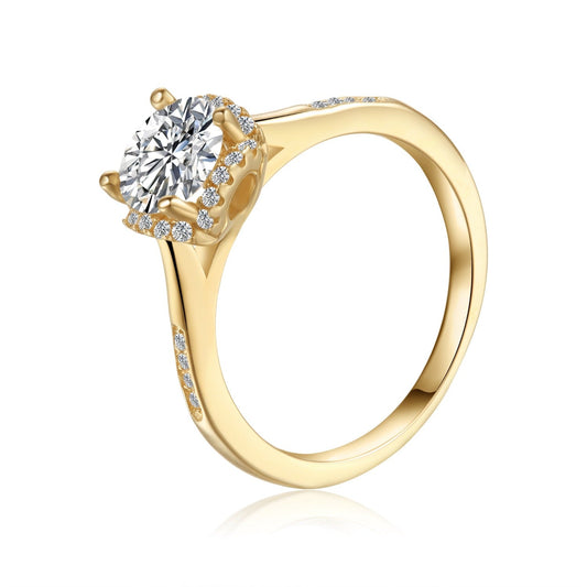Luxe Halo 1.00ct Moissanite Engagement Ring Set in 9ct Yellow Gold