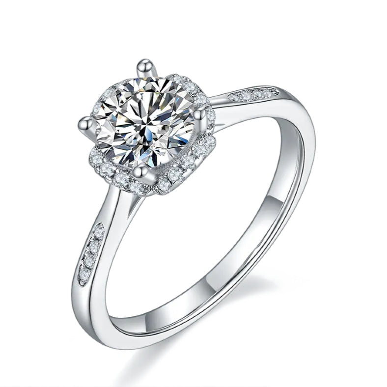Privé Halo 1.00ct Moissanite Engagement Ring Set in Sterling Silver