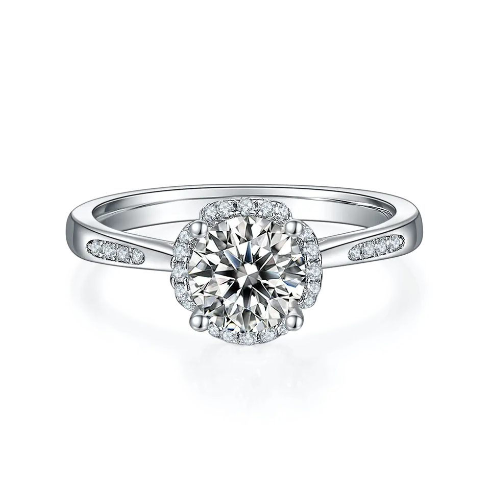 Privé Halo 1.00ct Moissanite Engagement Ring Set in Sterling Silver