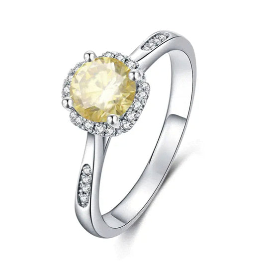 Luxe Halo 1.00ct Yellow Moissanite Engagement Ring Set in Sterling Silver