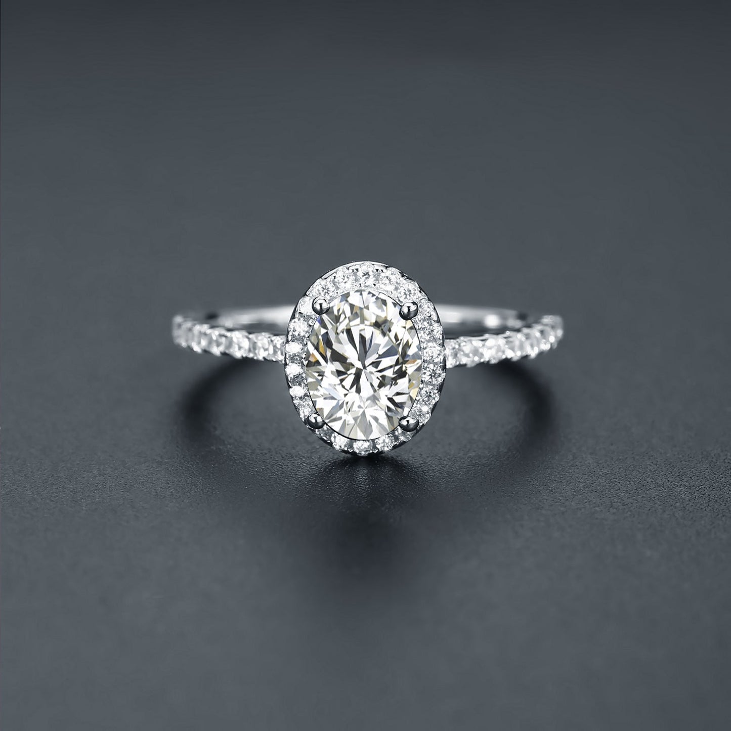 Oval Cut Halo 1.00ct Moissanite Engagement Ring Set in 9ct White Gold