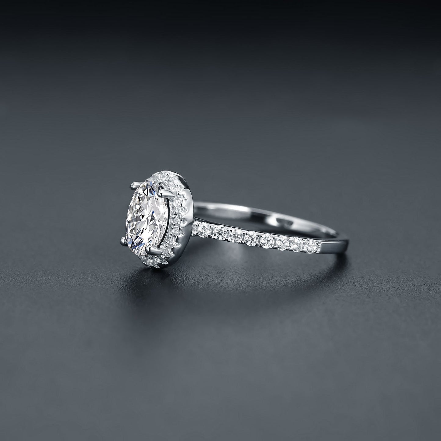 Oval Cut Halo 1.00ct Moissanite Engagement Ring Set in 9ct White Gold