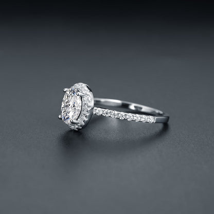 Oval Cut Halo 1.00ct Moissanite Engagement Ring Set in 9ct White Gold