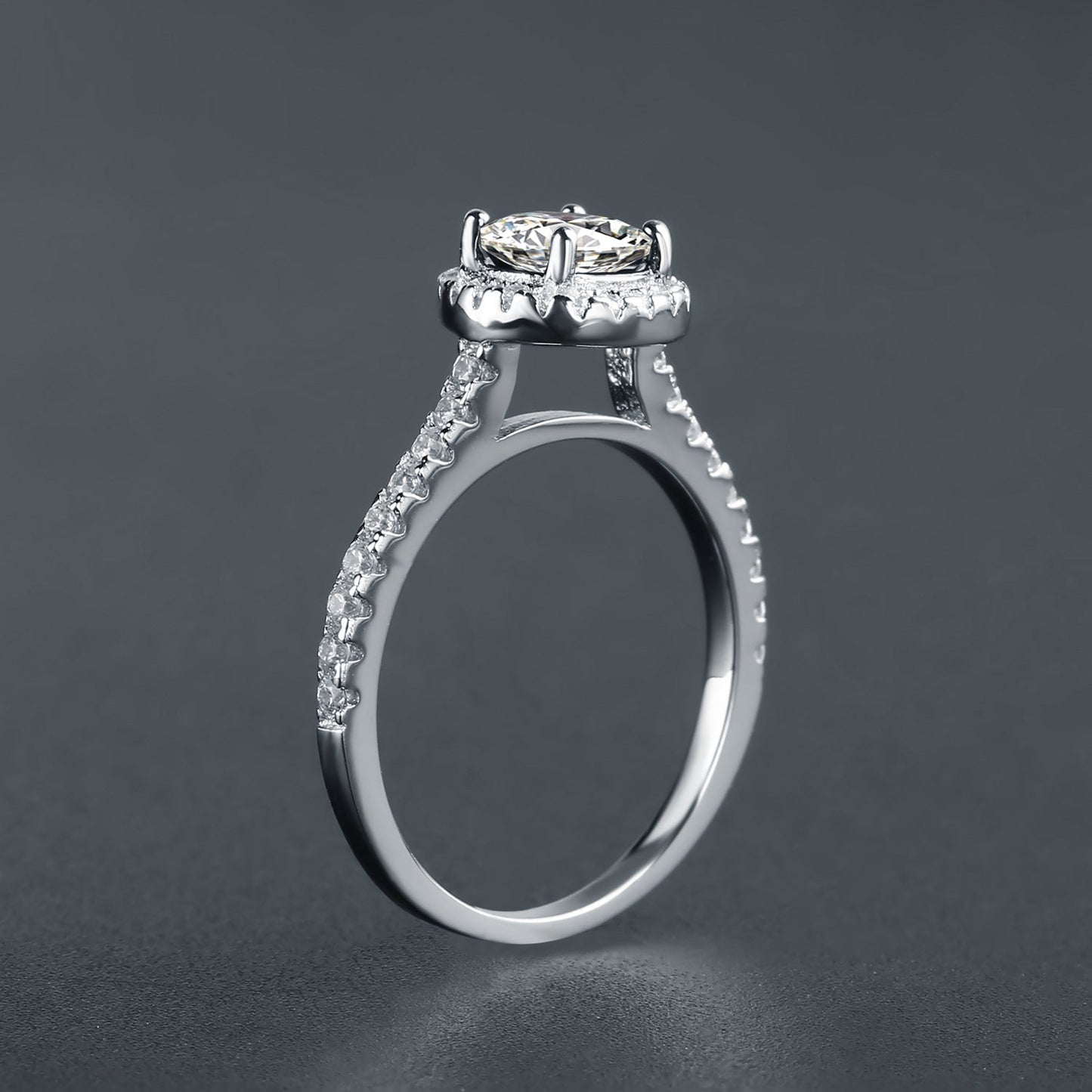 Oval Cut Halo 1.00ct Moissanite Engagement Ring Set in 9ct White Gold