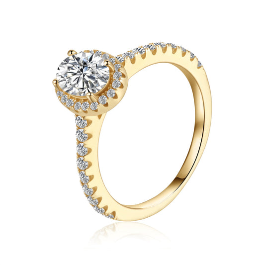 Oval Cut Halo 1.00ct Moissanite Engagement Ring Set in 9ct Yellow Gold