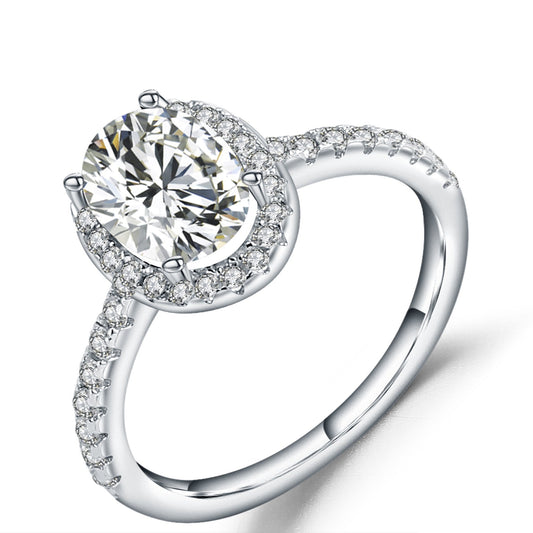 Oval Cut Halo 1.00ct Moissanite Engagement Ring Set in Sterling Silver