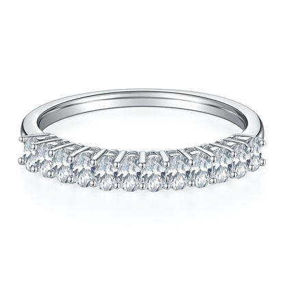 Oval Cut Moissanite Half Eternity Wedding Band Set in Sterling Silver