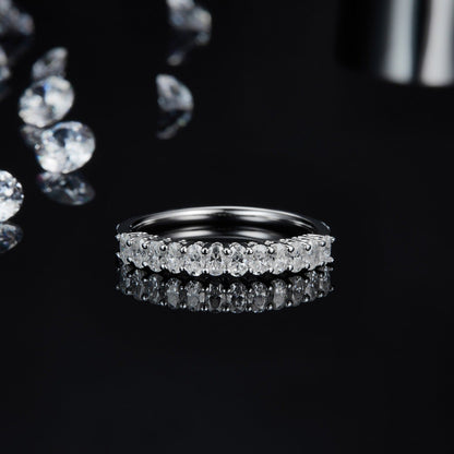Oval Cut Moissanite Half Eternity Wedding Band Set in Sterling Silver