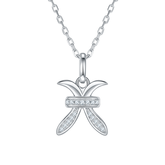 Pisces Zodiac Moissanite Necklace in White Gold