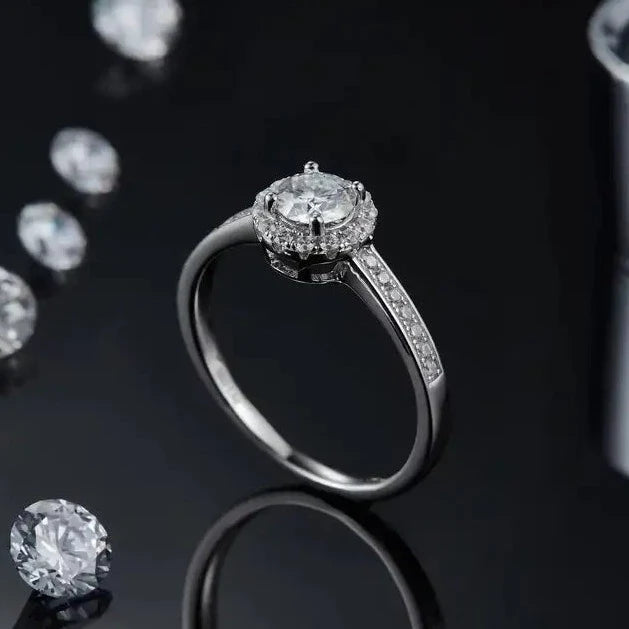 Pave Halo 0.50ct Moissanite Engagement Ring Set in 9ct White Gold