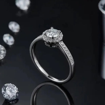Pave Halo 0.50ct Moissanite Engagement Ring Set in 9ct White Gold