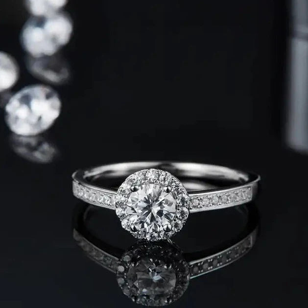Pave Halo 0.50ct Moissanite Engagement Ring Set in 9ct White Gold