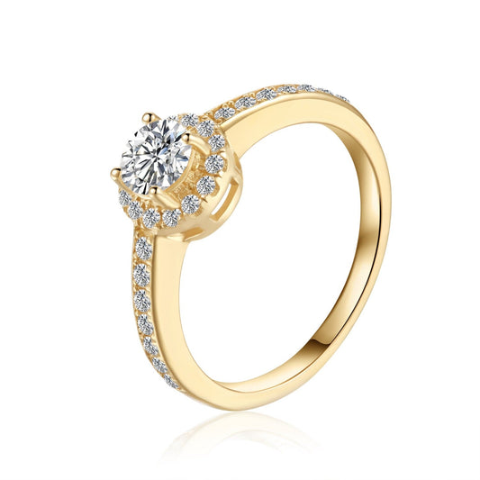 Pave Halo 0.50ct Moissanite Engagement Ring Set in 9ct Yellow Gold
