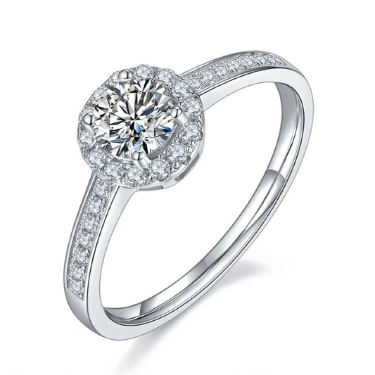 Pave Halo 0.50ct Moissanite Engagement Ring Set in Sterling Silver
