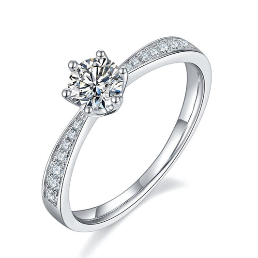 Pave Tiffany 6 Claw Setting 0.50ct Moissanite Engagement Ring Set in Sterling Silver