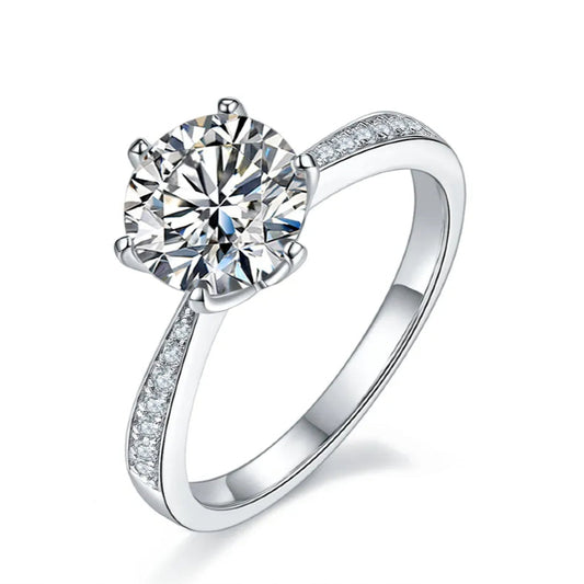 Pave Tiffany 6 Claw Setting 2.00ct Moissanite Engagement Ring Set in Sterling Silver