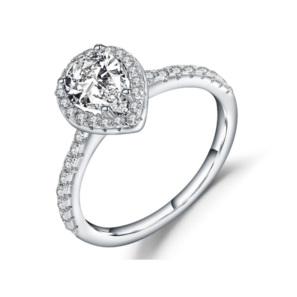 Pear Shape Halo 1.25ct Moissanite Engagement Ring Set in 9ct White Gold