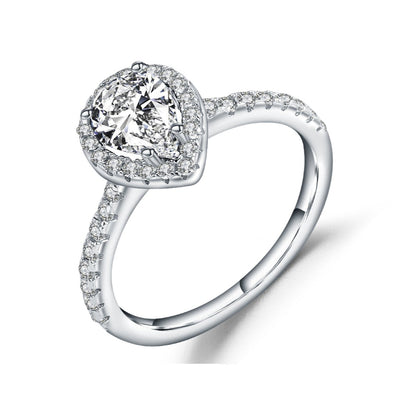 Pear Shape Halo 1.25ct Moissanite Engagement Ring Set in 9ct White Gold